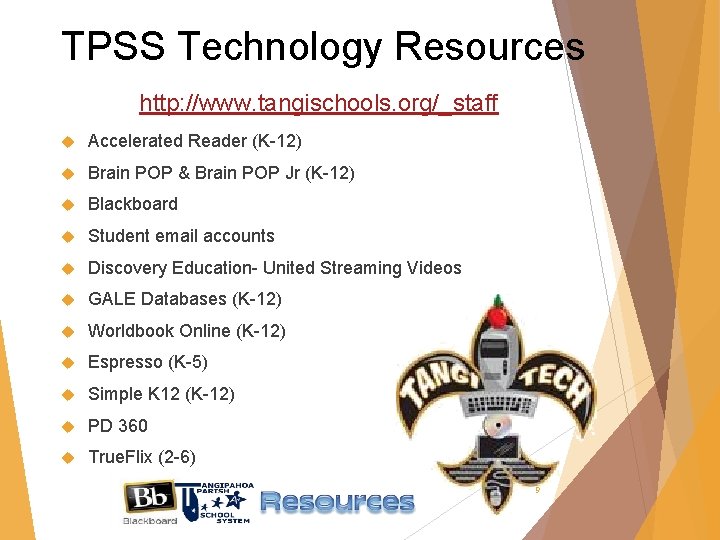 TPSS Technology Resources http: //www. tangischools. org/_staff Accelerated Reader (K-12) Brain POP & Brain