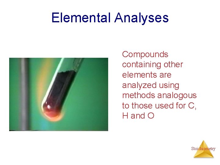 Elemental Analyses Compounds containing other elements are analyzed using methods analogous to those used