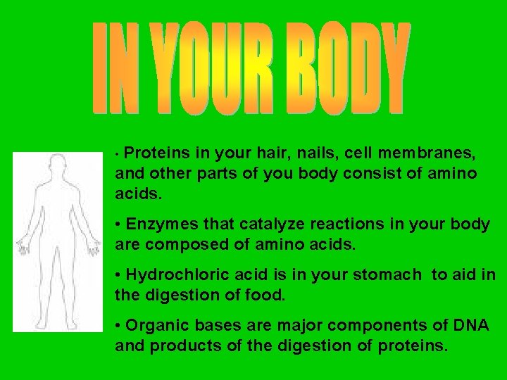  • Proteins in your hair, nails, cell membranes, and other parts of you
