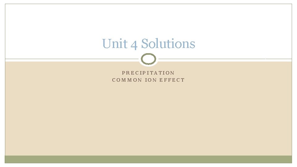 Unit 4 Solutions PRECIPITATION COMMON ION EFFECT 