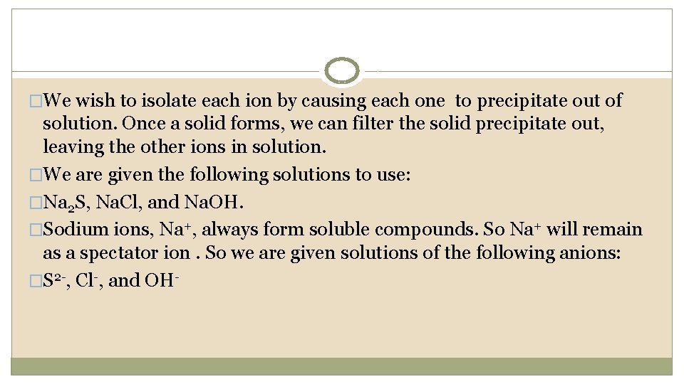 �We wish to isolate each ion by causing each one to precipitate out of