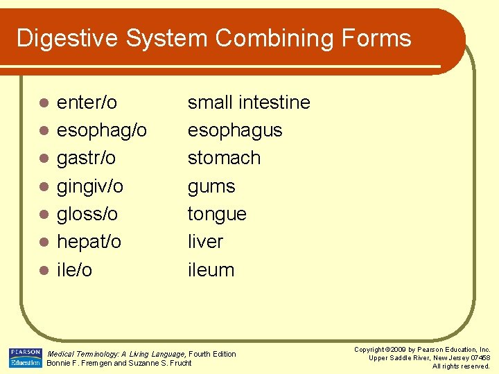 Digestive System Combining Forms l l l l enter/o esophag/o gastr/o gingiv/o gloss/o hepat/o