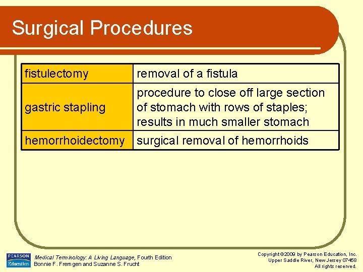 Surgical Procedures fistulectomy removal of a fistula gastric stapling procedure to close off large