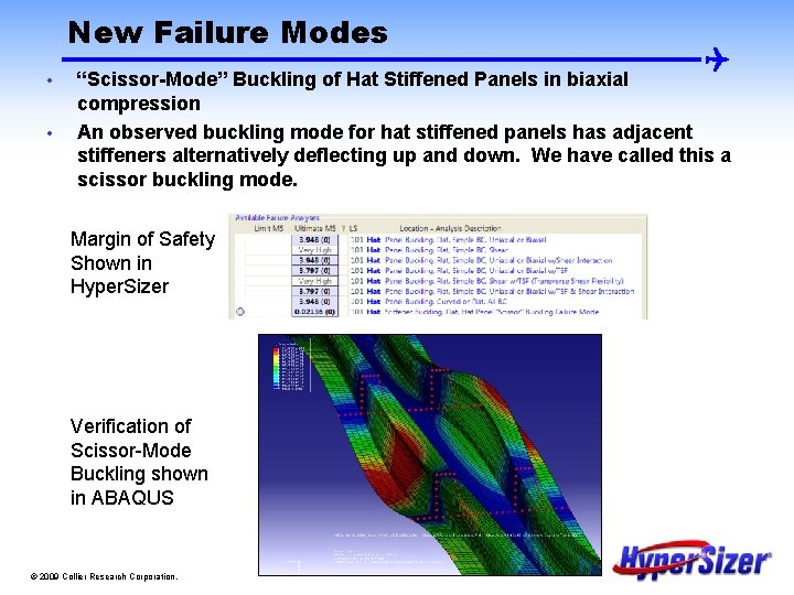 New Failure Modes • • “Scissor-Mode” Buckling of Hat Stiffened Panels in biaxial compression