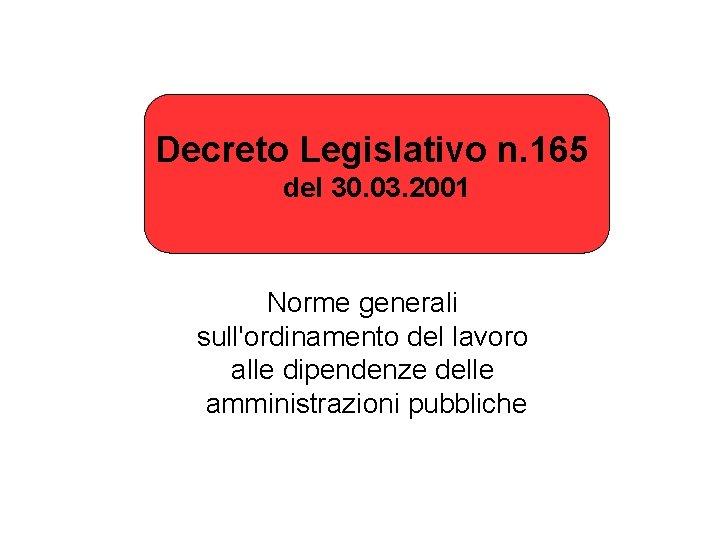 Decreto Legislativo n. 165 del 30. 03. 2001 Norme generali sull'ordinamento del lavoro alle