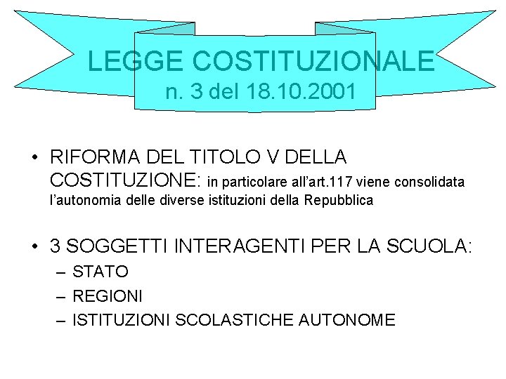 LEGGE COSTITUZIONALE n. 3 del 18. 10. 2001 • RIFORMA DEL TITOLO V DELLA