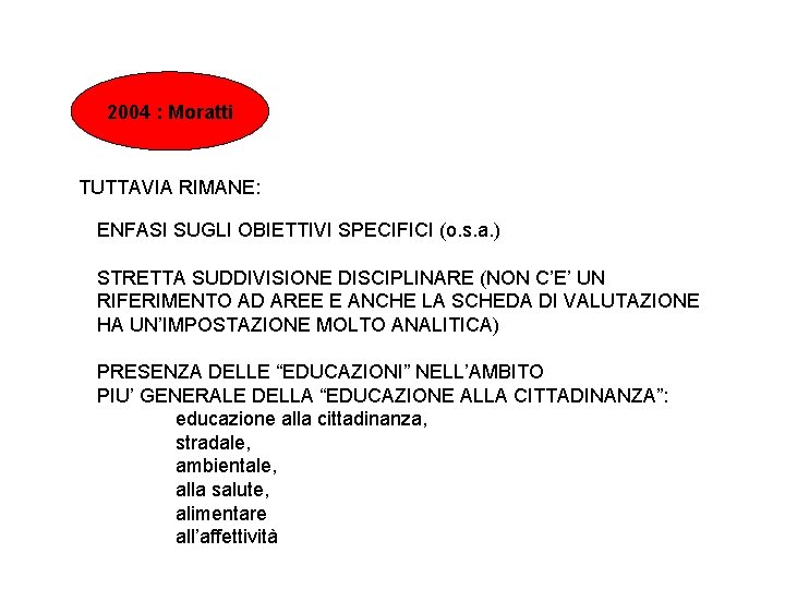 2004 : Moratti TUTTAVIA RIMANE: ENFASI SUGLI OBIETTIVI SPECIFICI (o. s. a. ) STRETTA