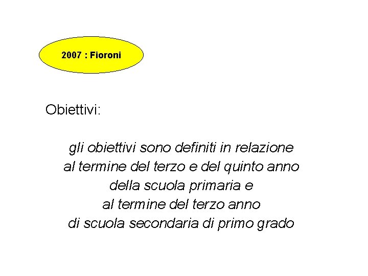 2007 : Fioroni Obiettivi: gli obiettivi sono definiti in relazione al termine del terzo