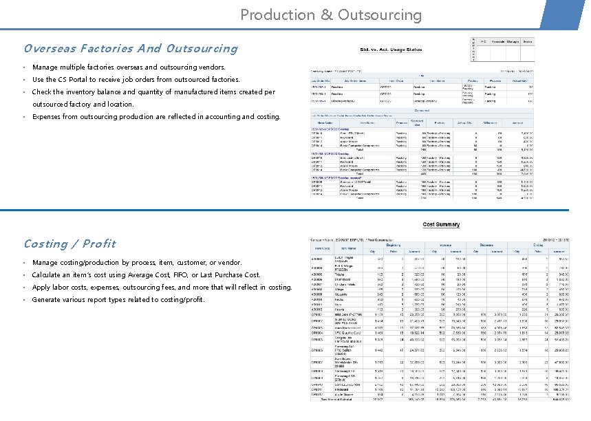 Production & Outsourcing Overseas Factories And Outsourcing • Manage multiple factories overseas and outsourcing