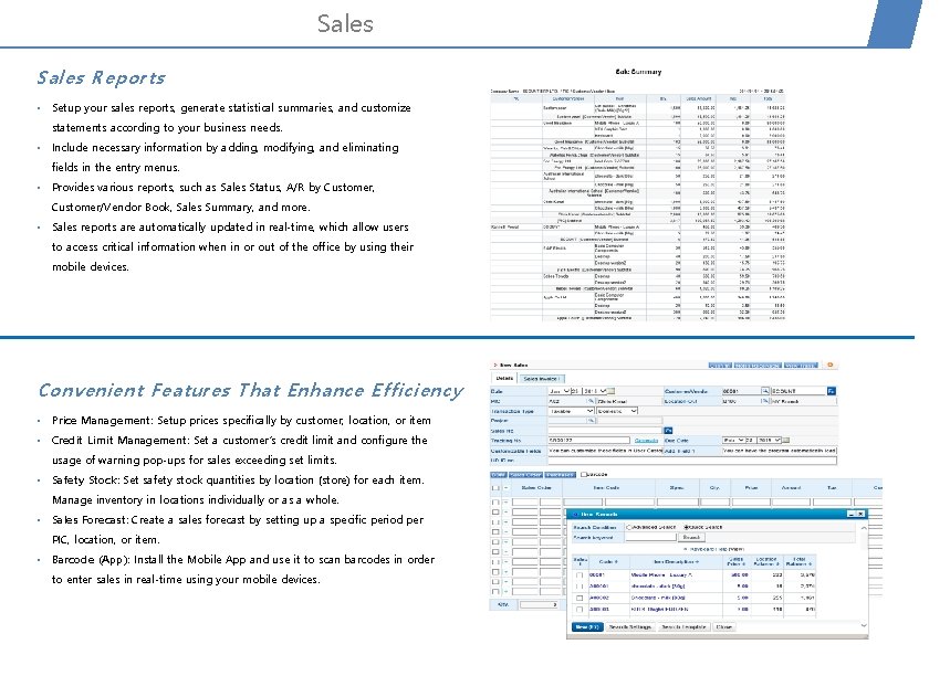 Sales Reports • Setup your sales reports, generate statistical summaries, and customize statements according