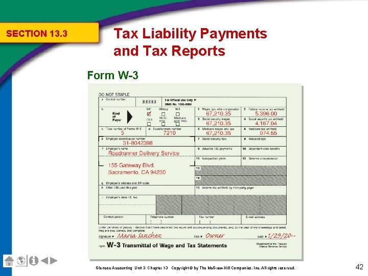 SECTION 13. 3 Tax Liability Payments and Tax Reports Form W-3 Glencoe Accounting Unit