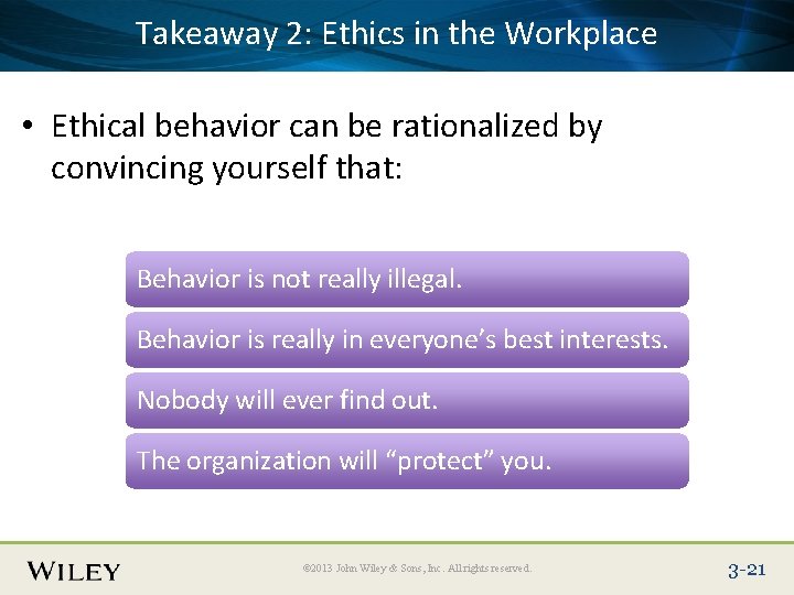 Takeaway 2: Ethics in the Workplace Place Slide Title Text Here • Ethical behavior