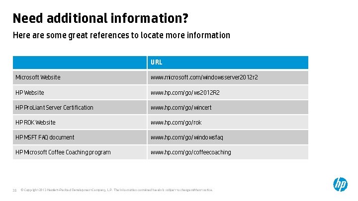 Need additional information? Here are some great references to locate more information URL Microsoft