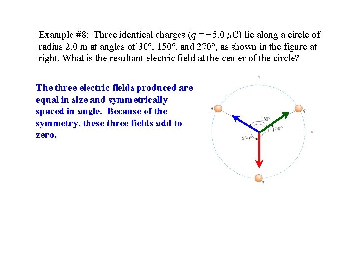 Example #8: Three identical charges (q = − 5. 0 μC) lie along a