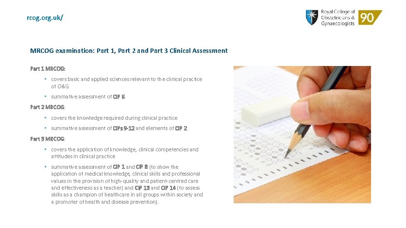 rcog. org. uk/ MRCOG examination: Part 1, Part 2 and Part 3 Clinical Assessment
