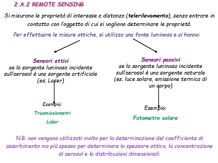 2. A. 2 REMOTE SENSING Si misurano le proprietà di interesse a distanza (telerilevamento),