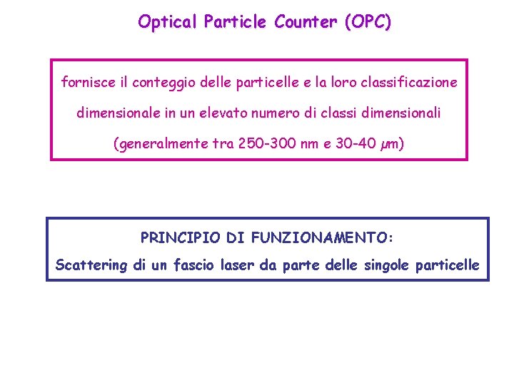 Optical Particle Counter (OPC) fornisce il conteggio delle particelle e la loro classificazione dimensionale
