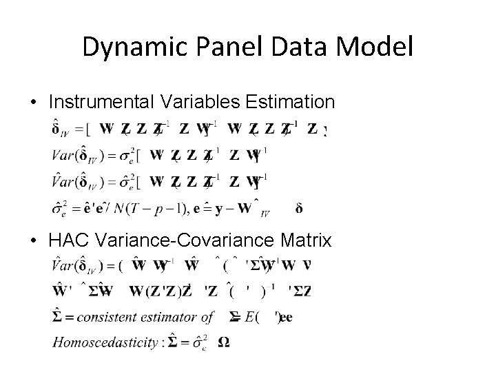 Dynamic Panel Data Model • Instrumental Variables Estimation • HAC Variance-Covariance Matrix 