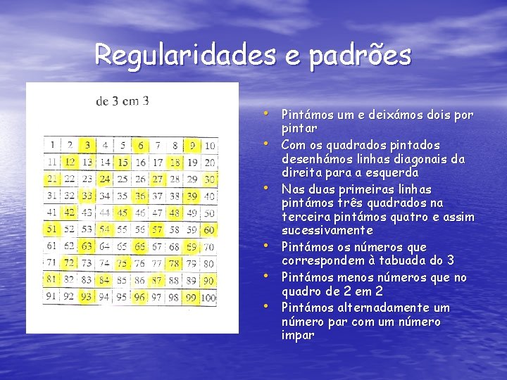 Regularidades e padrões • Pintámos um e deixámos dois por • • • pintar