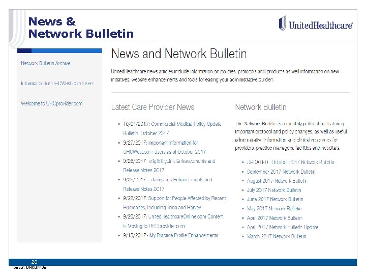 News & Network Bulletin 20 Doc #: UHC 0779 c 