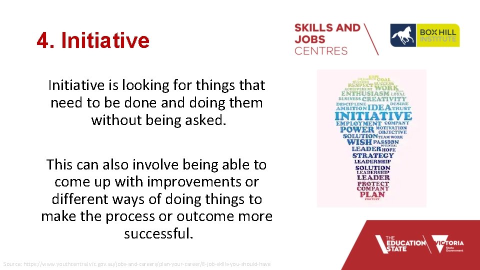 4. Initiative is looking for things that need to be done and doing them