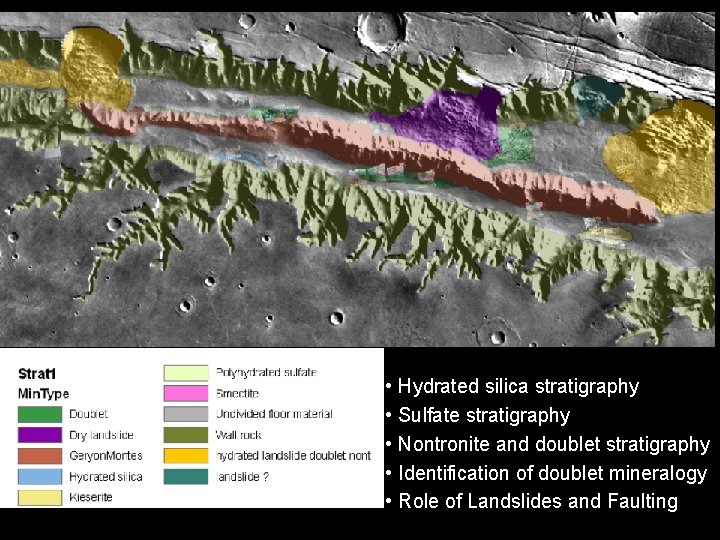  • Hydrated silica stratigraphy • Sulfate stratigraphy • Nontronite and doublet stratigraphy •