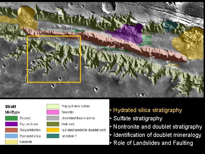  • Hydrated silica stratigraphy • Sulfate stratigraphy • Nontronite and doublet stratigraphy •