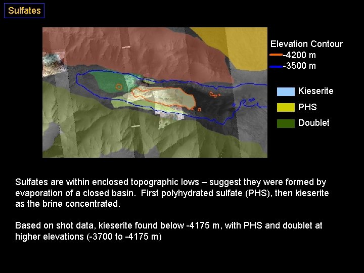 Sulfates Elevation Contour -4200 m -3500 m Kieserite PHS Doublet Sulfates are within enclosed