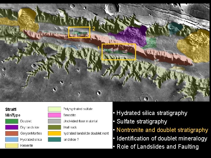 2 1 • Hydrated silica stratigraphy • Sulfate stratigraphy • Nontronite and doublet stratigraphy