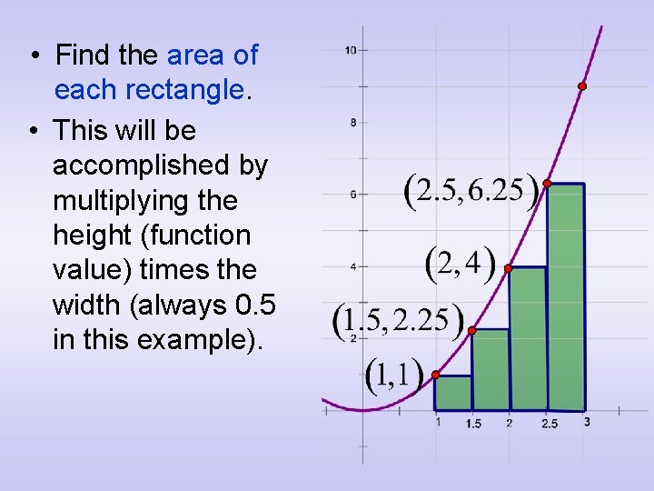  • Find the area of each rectangle. • This will be accomplished by