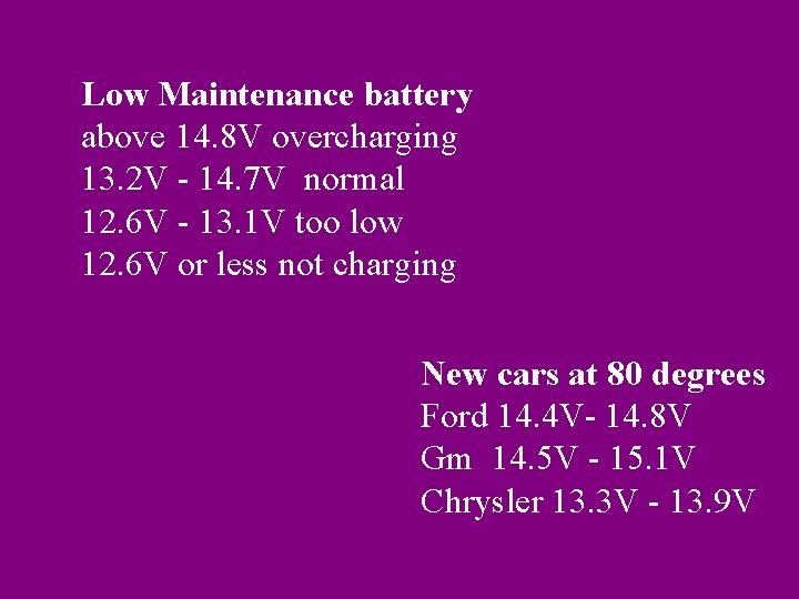 Low Maintenance battery above 14. 8 V overcharging 13. 2 V - 14. 7