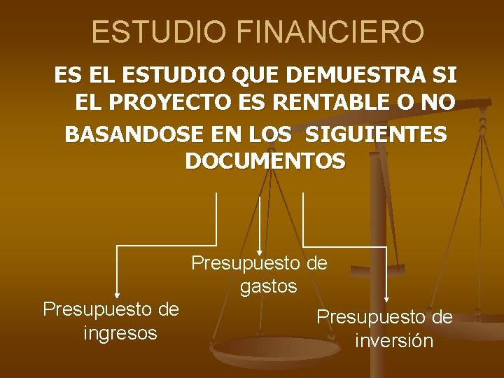 ESTUDIO FINANCIERO ES EL ESTUDIO QUE DEMUESTRA SI EL PROYECTO ES RENTABLE O NO