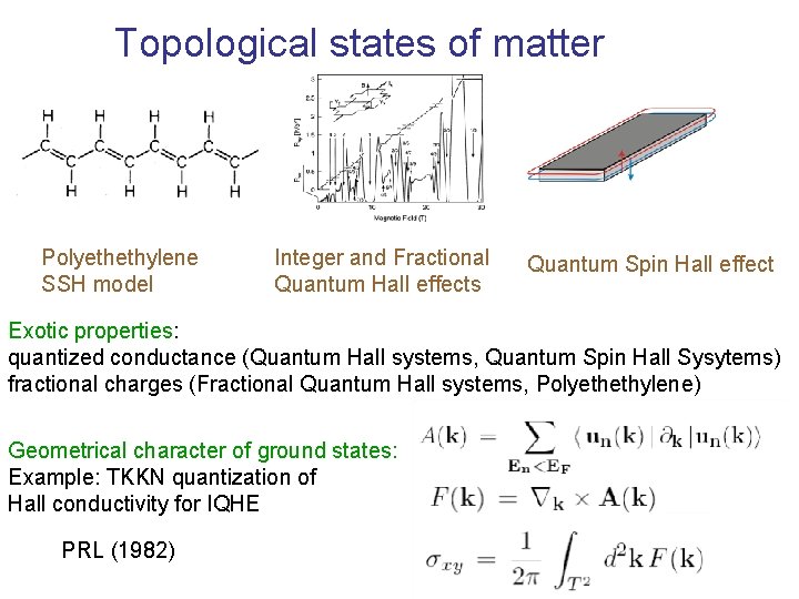 Topological states of matter Polyethethylene SSH model Integer and Fractional Quantum Hall effects Quantum