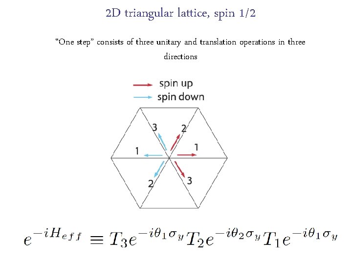 2 D triangular lattice, spin 1/2 “One step” consists of three unitary and translation