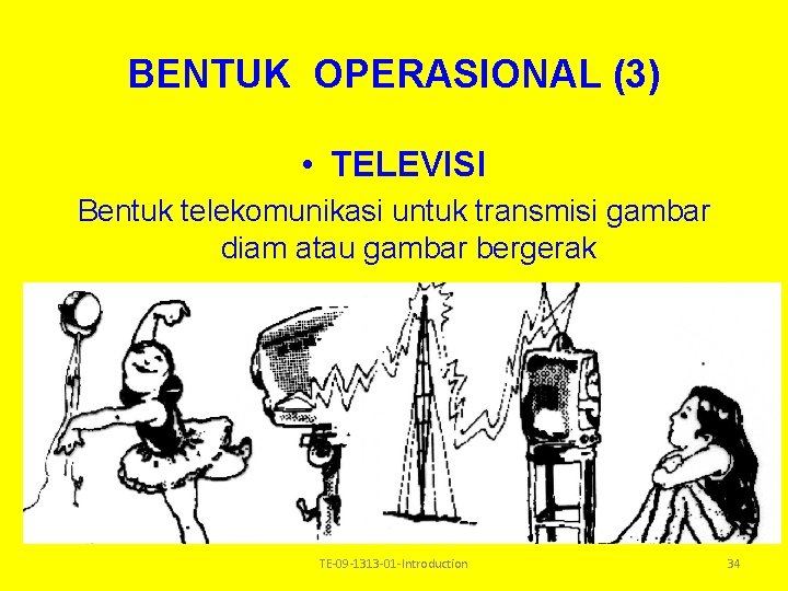 BENTUK OPERASIONAL (3) • TELEVISI Bentuk telekomunikasi untuk transmisi gambar diam atau gambar bergerak BENTUK OPERASIONAL (3) • TELEVISI Bentuk telekomunikasi untuk transmisi gambar diam atau gambar bergerak