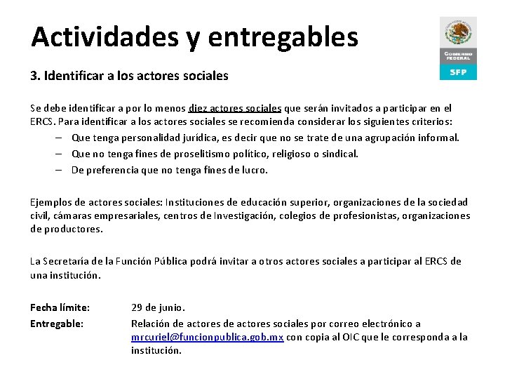 Actividades y entregables Proceso de Rendición de Cuentas 3. Identificar a los actores sociales