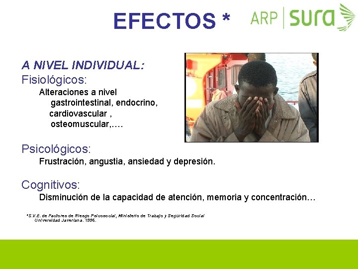 EFECTOS * A NIVEL INDIVIDUAL: Fisiológicos: Alteraciones a nivel gastrointestinal, endocrino, cardiovascular , osteomuscular,