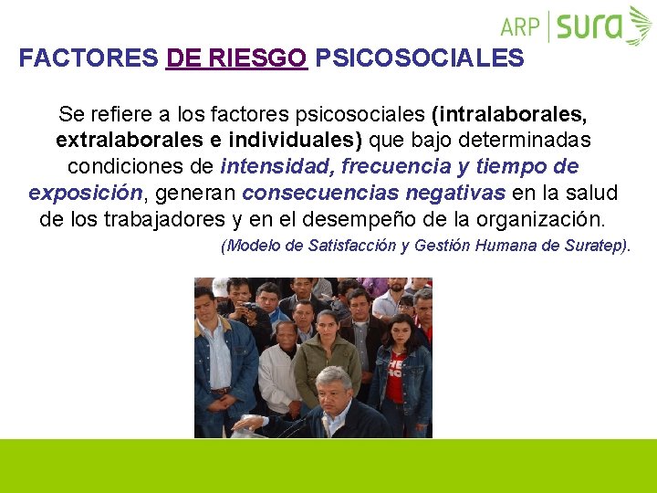 FACTORES DE RIESGO PSICOSOCIALES Se refiere a los factores psicosociales (intralaborales, extralaborales e individuales)