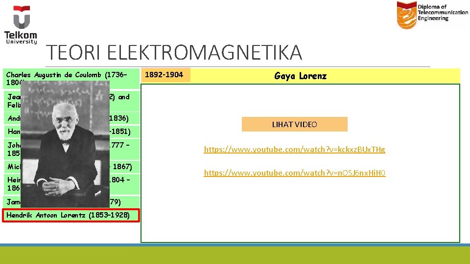 TEORI ELEKTROMAGNETIKA Charles Augustin de Coulomb (1736– 1806) 1892 -1904 Gaya Lorenz Jean-Baptiste Biot TEORI ELEKTROMAGNETIKA Charles Augustin de Coulomb (1736– 1806) 1892 -1904 Gaya Lorenz Jean-Baptiste Biot