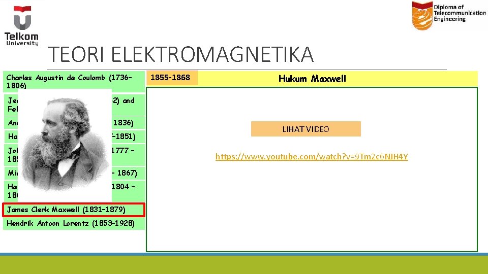 TEORI ELEKTROMAGNETIKA Charles Augustin de Coulomb (1736– 1806) 1855 -1868 Hukum Maxwell Jean-Baptiste Biot TEORI ELEKTROMAGNETIKA Charles Augustin de Coulomb (1736– 1806) 1855 -1868 Hukum Maxwell Jean-Baptiste Biot