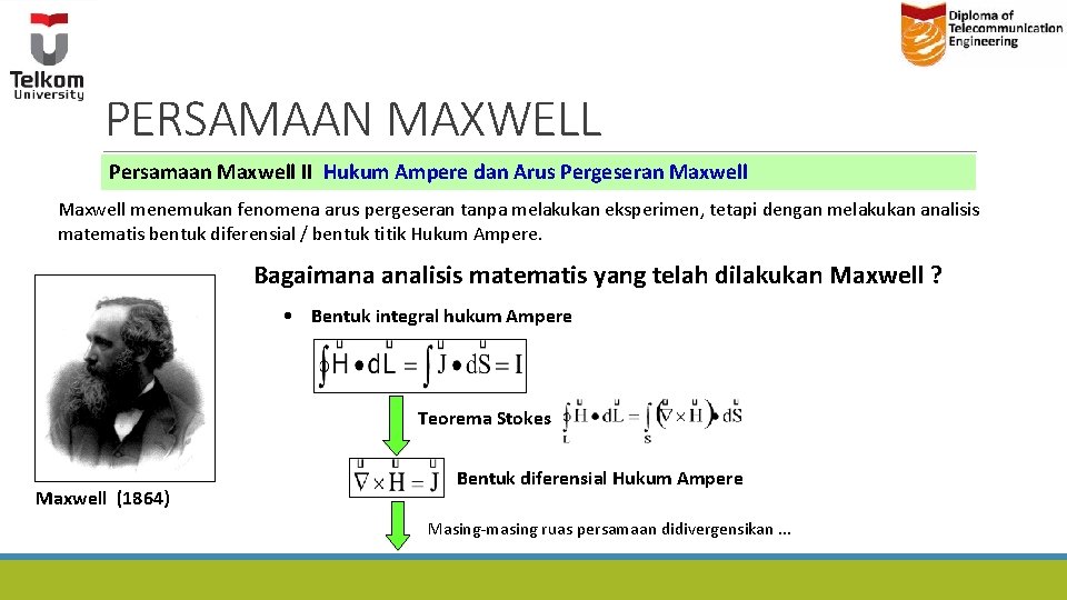PERSAMAAN MAXWELL Persamaan Maxwell II Hukum Ampere dan Arus Pergeseran Maxwell menemukan fenomena arus PERSAMAAN MAXWELL Persamaan Maxwell II Hukum Ampere dan Arus Pergeseran Maxwell menemukan fenomena arus