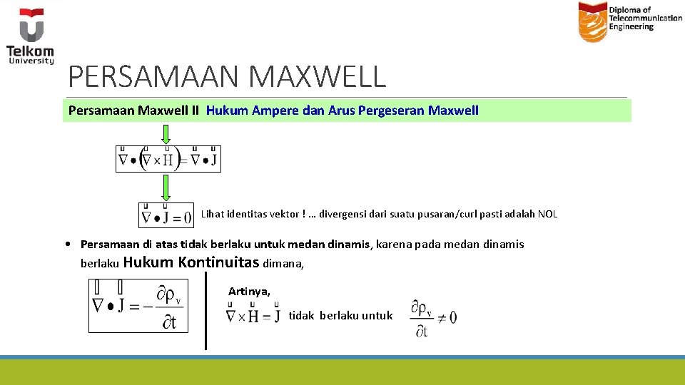 PERSAMAAN MAXWELL Persamaan Maxwell II Hukum Ampere dan Arus Pergeseran Maxwell Lihat identitas vektor PERSAMAAN MAXWELL Persamaan Maxwell II Hukum Ampere dan Arus Pergeseran Maxwell Lihat identitas vektor