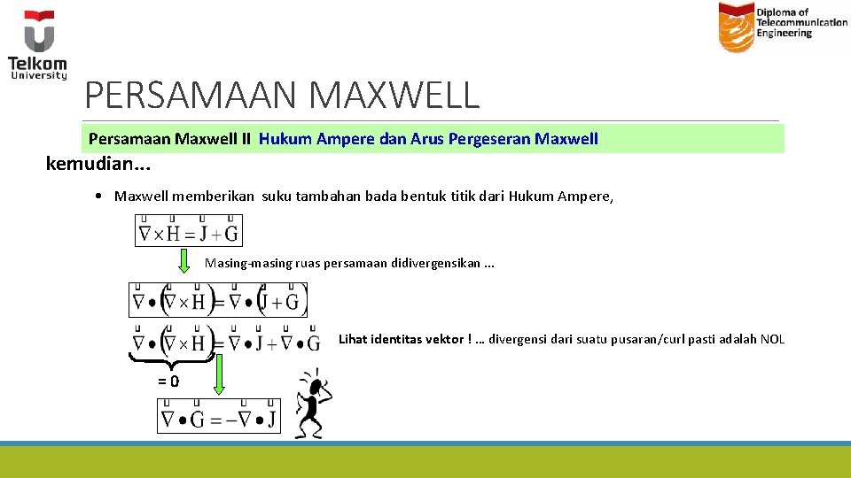 PERSAMAAN MAXWELL Persamaan Maxwell II Hukum Ampere dan Arus Pergeseran Maxwell kemudian. . . PERSAMAAN MAXWELL Persamaan Maxwell II Hukum Ampere dan Arus Pergeseran Maxwell kemudian. . .