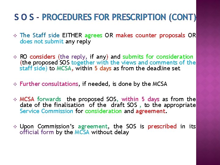S O S - PROCEDURES FOR PRESCRIPTION (CONT) v The Staff side EITHER agrees