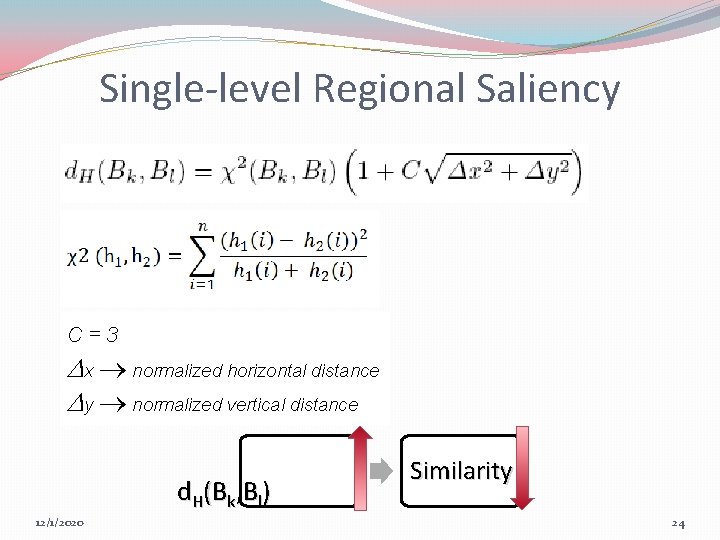 Single-level Regional Saliency C=3 x normalized horizontal distance y normalized vertical distance d. H(Bk,