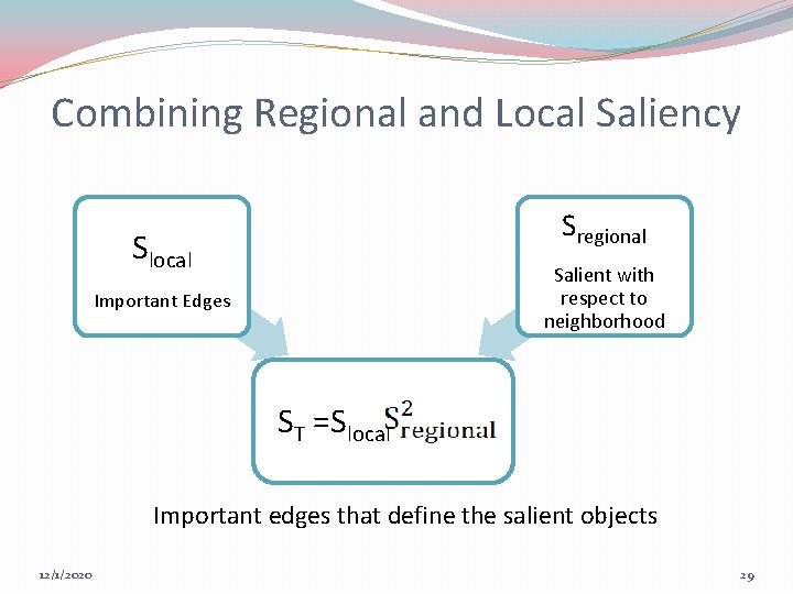 Combining Regional and Local Saliency Sregional Slocal Salient with respect to neighborhood Important Edges