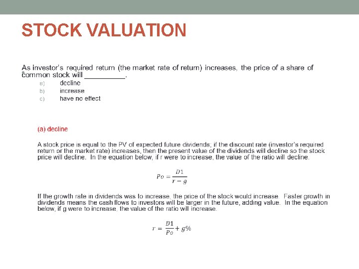 STOCK VALUATION • STOCK VALUATION •