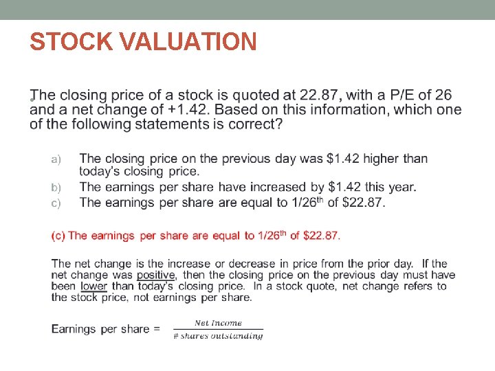 STOCK VALUATION • STOCK VALUATION •