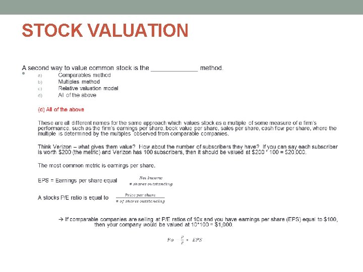 STOCK VALUATION • STOCK VALUATION •