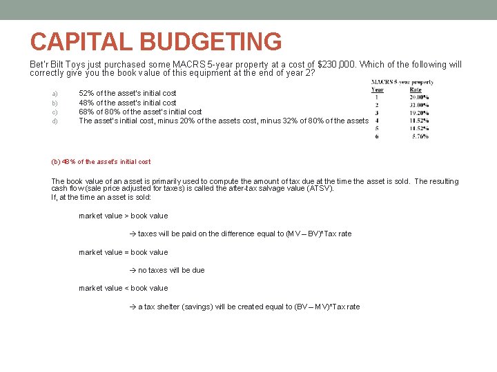 CAPITAL BUDGETING Bet‘r Bilt Toys just purchased some MACRS 5 -year property at a CAPITAL BUDGETING Bet‘r Bilt Toys just purchased some MACRS 5 -year property at a